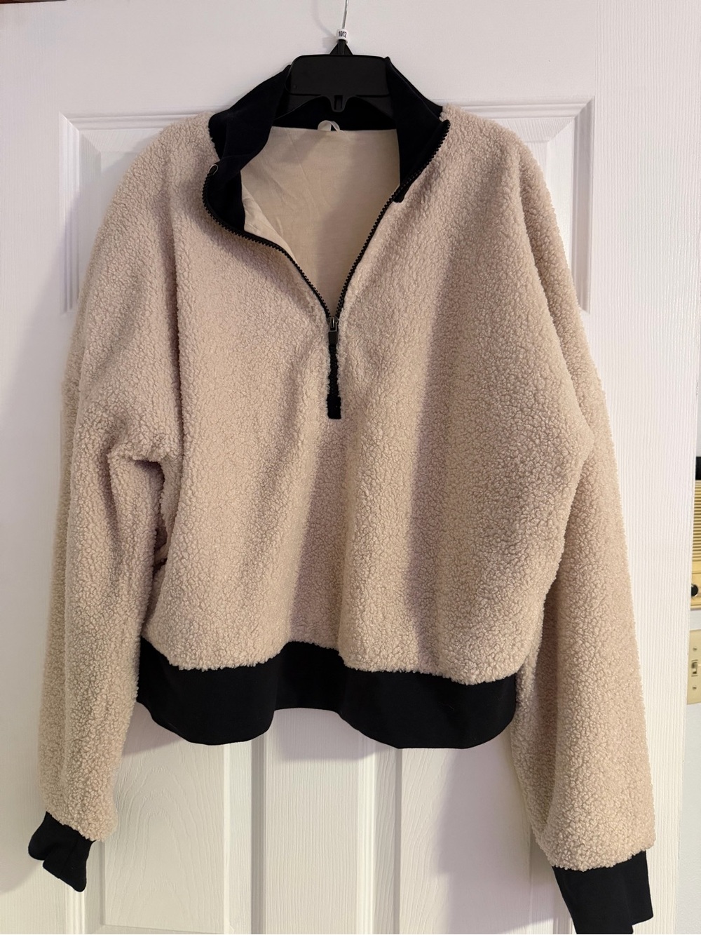 Fabletics Cream Sherpa Half-Zip Pullover with Black Trim